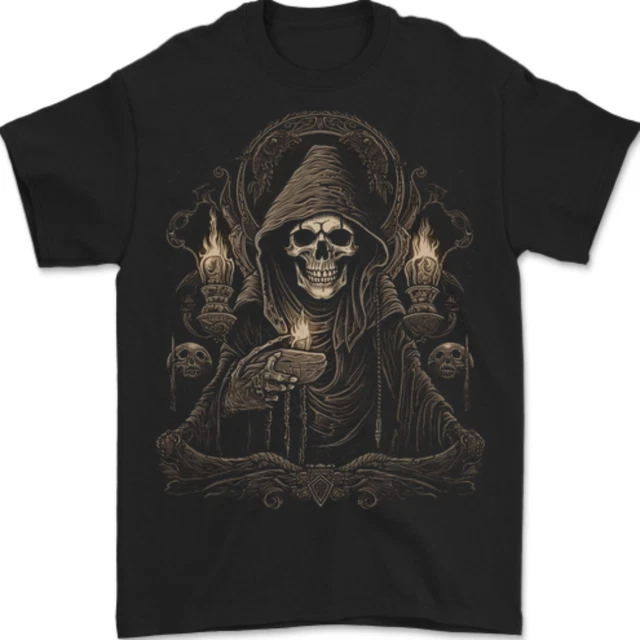 Grim Reaper Biker Gótico Heavy Metal Skull Mens Camiseta Tee