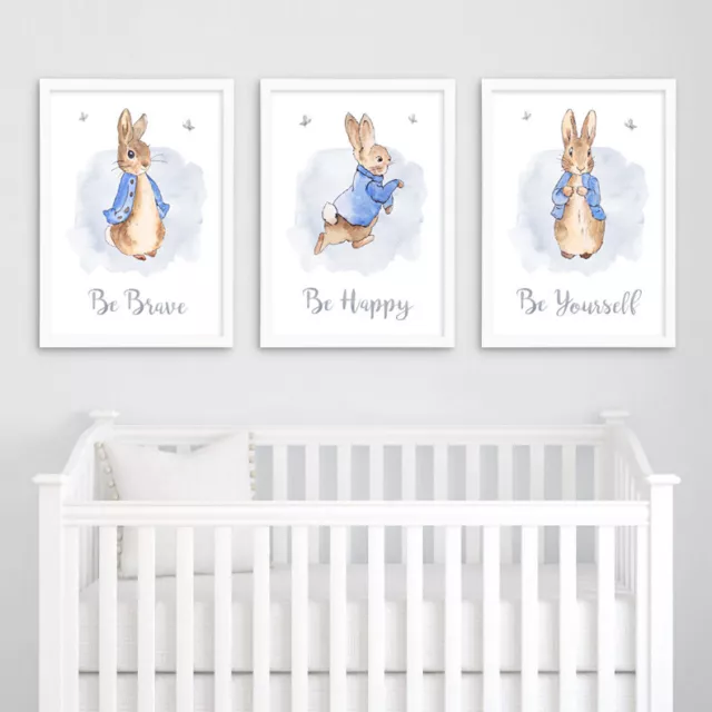 Peter Rabbit Blue Nursery Wall Art Prints Childrens Bedroom Pictures Decor Gift