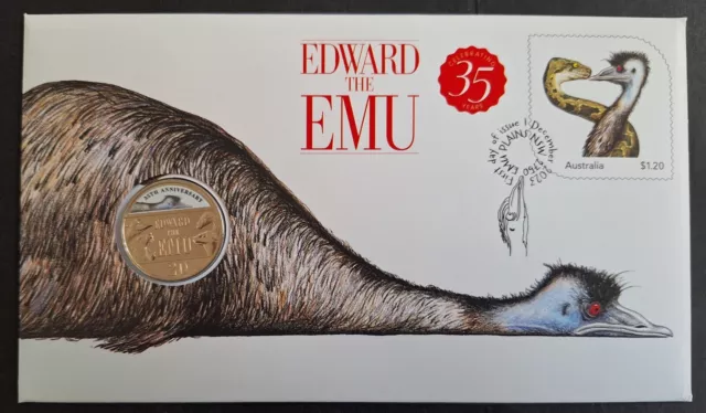 2023 Australia 35th Anniv Edward the Emu PNC 20c UNC coin & $1.20 stamp