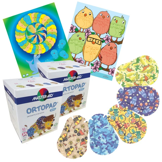 Parches para ojos Ortopad® bambú para niños, paquete de 100 (tamaño mediano, 2-4 años) 2 cajas y 2