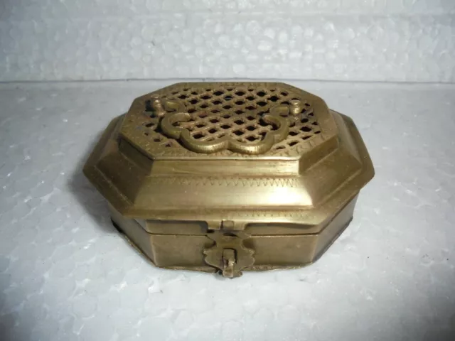 Old Brass Handcrafted Jali Cut 4 Compartment Betel Nut Box
