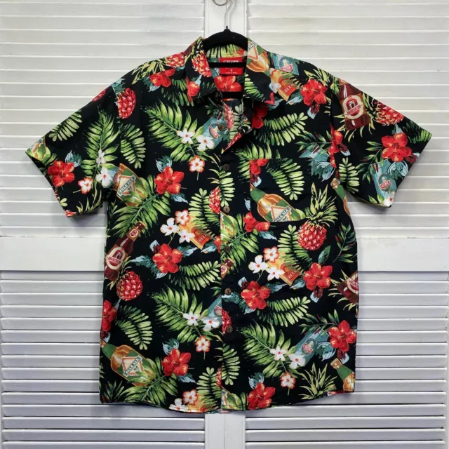 Lowes Shirt Mens Small Black Hawaiian Floral Tropical Cruise Beer Pineapple