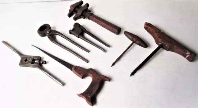 Stock 7 Attrezzi D'epoca Pinza, Chiave, Sega, Cacciavite, Ecc