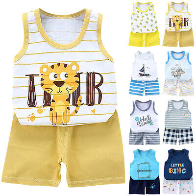 Infant Baby Boys Girls Print Sleeveless Tank Vest Tops + Shorts Outfits Set New