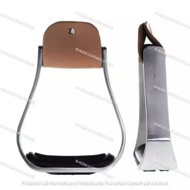 Saddle Leather Aluminum Stirrups Western Horse Barrel Silver Reining Show Racing