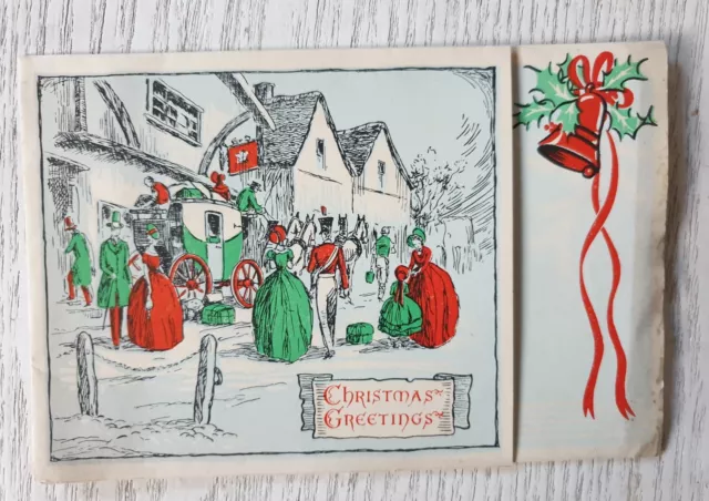 Vintage Horse & Carriage 50's Crinoline Snow Christmas Greeting Card (EB2637)