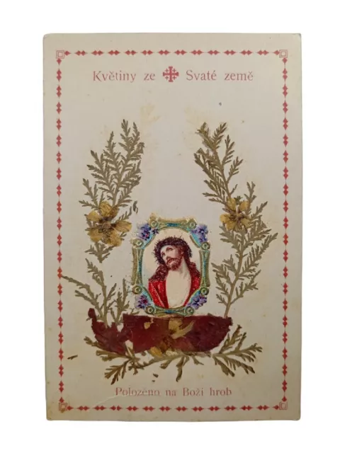 *HH* Antico santino holy card immaginetta votiva sacra fiori Gesù Jesus Cristo