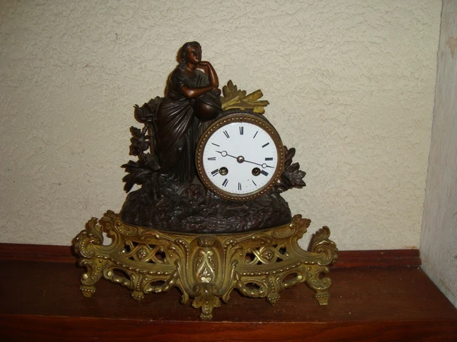 Ancienne Pendule Bronze Et Regule Orologio Old Clock Uhr Reloj