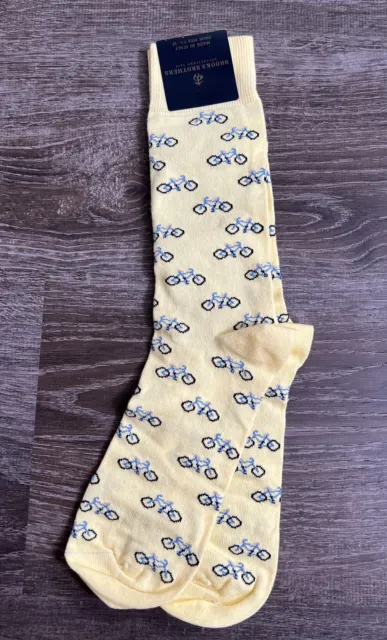 Brooks Brothers Mens Dress Socks Yellow Bike  Made in Italy Size 7.5-12