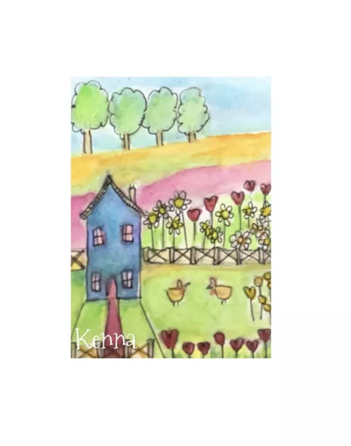 ACEO ATC Artist Trading Card Painting By Kenna Whimsy House