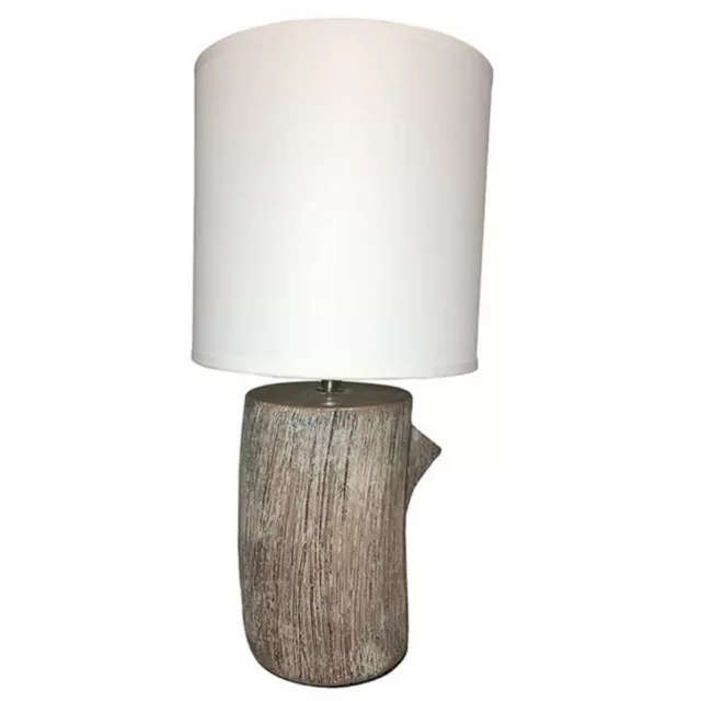 Lampe de chevet en céramique imitation bois avec abat jour blanc - E27