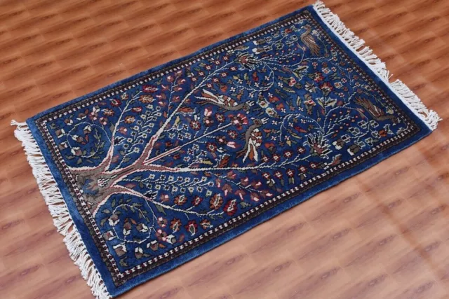 Tapis mural rouge en soie noué à la main, arbre de vie oriental, 2x3 pieds 2