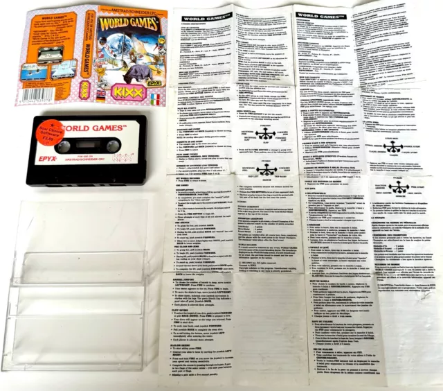 Vintage Amstrad CPC 1989 World Games Game Cassette 64 128 Kixx EPYX Sports 464