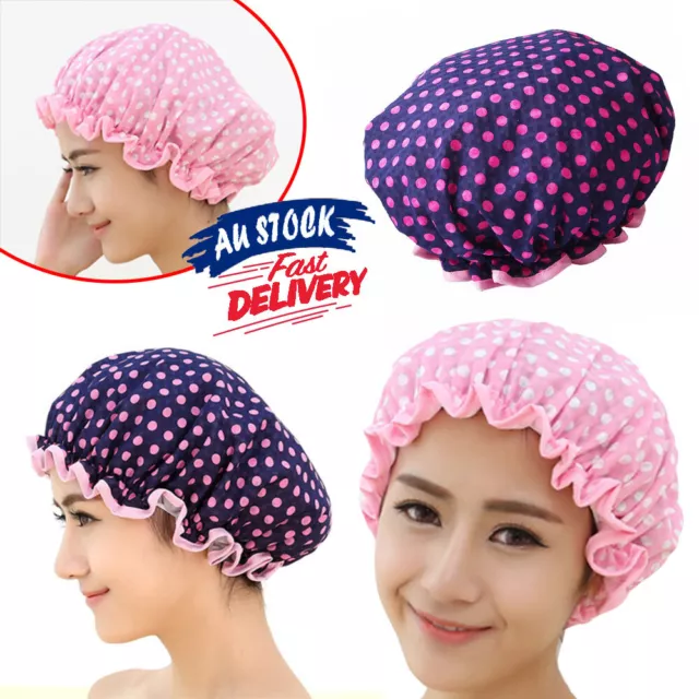 Women Polka Dot Waterproof  Shower Cap Bathing Hat Bath Hair Cover Elastic