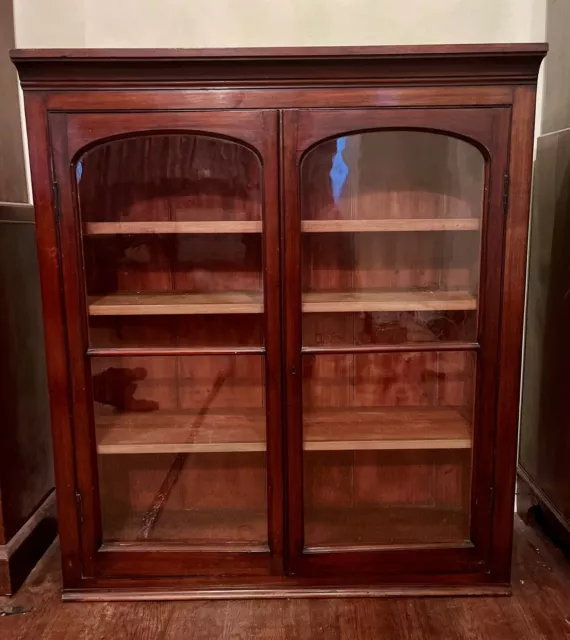 Vintage Solid Wood Storage/Display Cabinet - Glass Doors & 3 Shelves