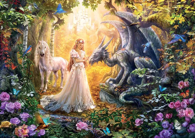 Puzzle Prinzessin, Drache und Einhorn, 1500 Teile, Fantasy, Wald, Schloss, Educa