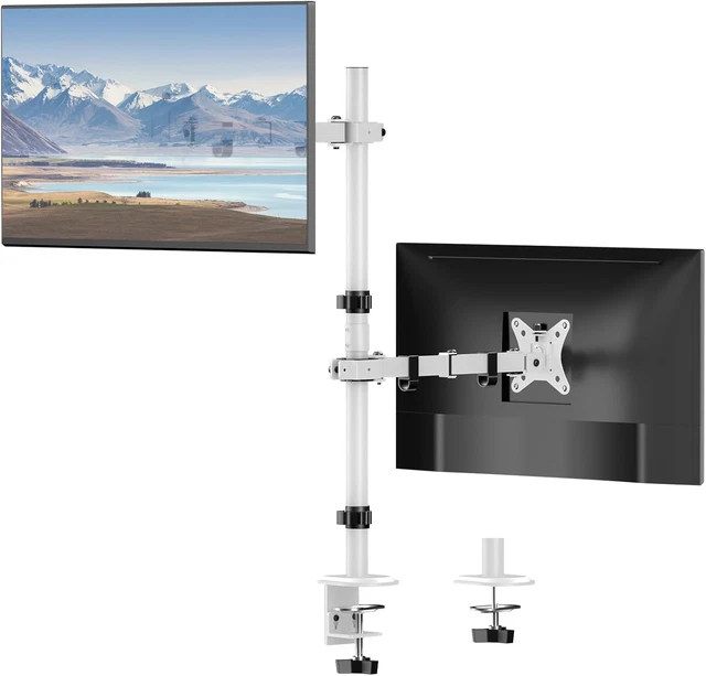 Vertical Stack Support DUAL MONITOR STAND Vertical Stack Desk Mount Adjustable Swivel Tilt ...