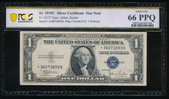 AC 1935C $1 Silver Certificate *star* PCGS 66 PPQ  Fr 1612* Gem!