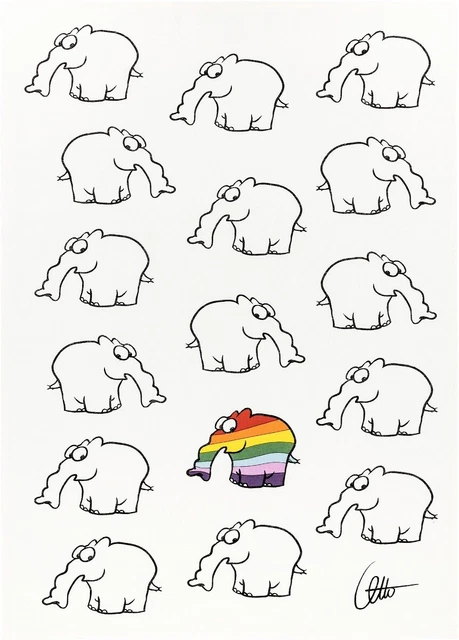 Kracht Geschirrtuch Halbleinen Ottifant Rainbow Größe 50x70cm Otto Waalkes