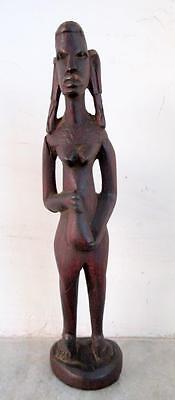 Old Hand Carved Rose Wood Antique Primitive African Tribal Lady Figure Folk Art