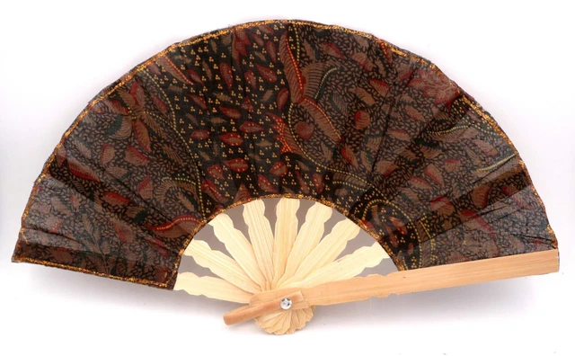 Grand éventail En Bambou Et Soie Peint à La Main - 152 Cm X 88 Cm - Occasion - Décoration Murale Asiatique