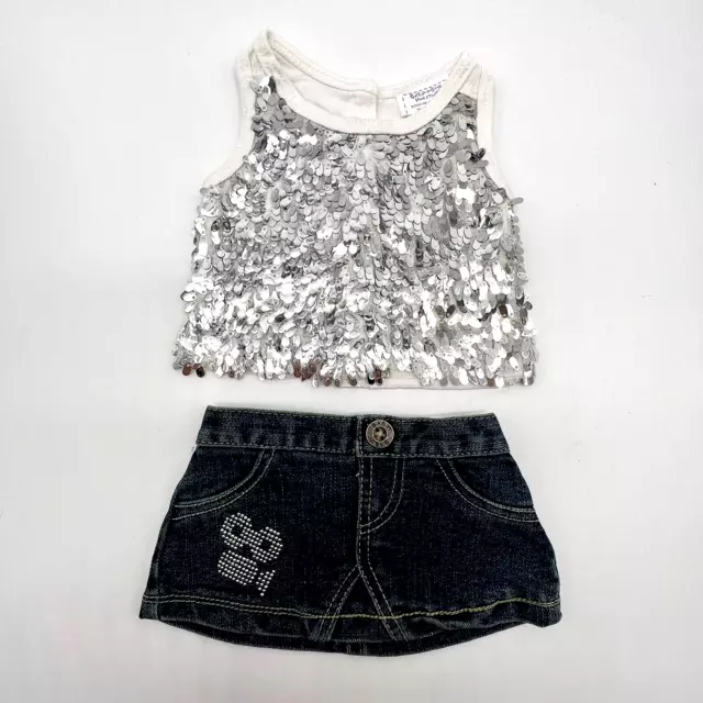Build A Bear Red Pink Rose Ruffle Tank Top Denim Sequin Jean Skirt Teddy Clothes