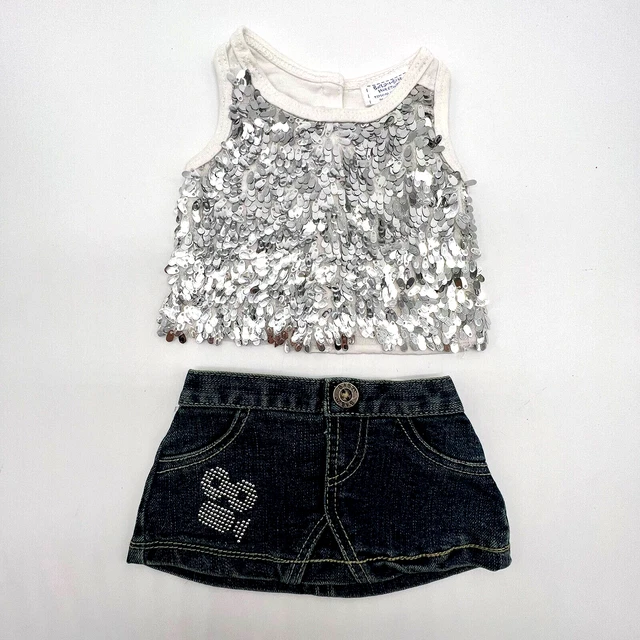 Build A Bear Red Pink Rose Ruffle Tank Top Denim Sequin Jean Skirt Teddy Clothes