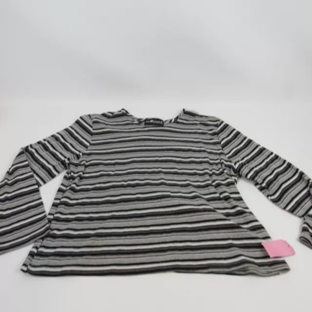 NWT Sag Harbor Womens Grey Black  Knit Stripe Top Long Sleeve Shirt 1X