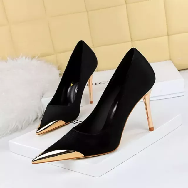 DECOLTE SCARPE DONNA Alte 10 cm Nero Oro Camoscio Raso Pelle Sintetica 68124 EUR 59 00 PicClick IT