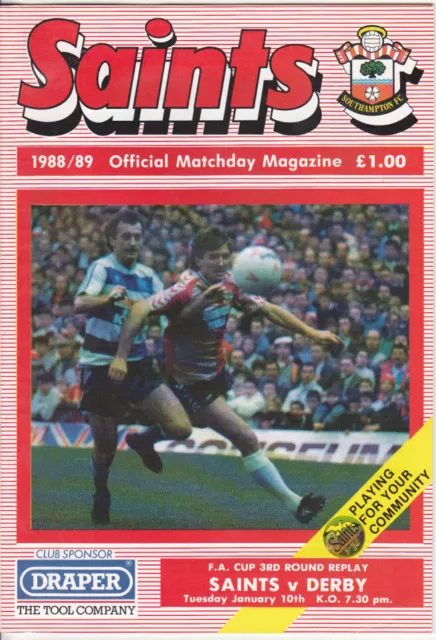 1988/89  Southampton V Derby County 10-01-1989 Fa Cup 3Rd Round Replay