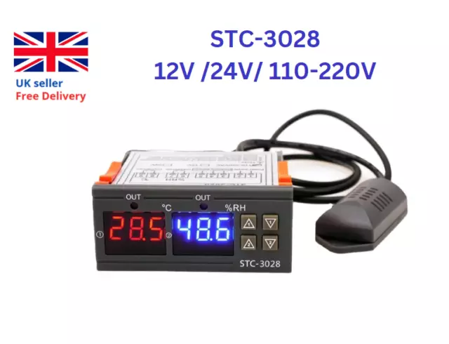 STC-3028 12/24/110-220V Dual Temperature Humidity Controller  Digital Thermostat