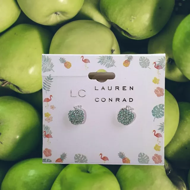 Lc Lauren Conrad Silver Plated Green Rhinestone Apple Stud Earrings Nwt