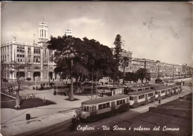 Cagliari Citta'   B/N  Viaggiata  1954  Via Roma   Con Tram