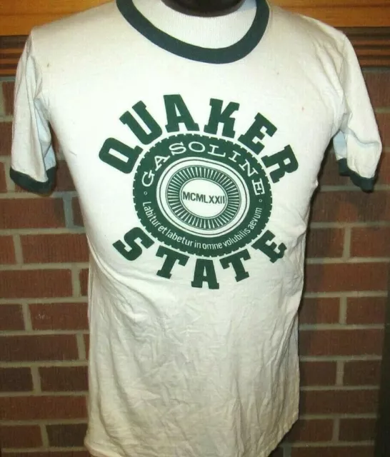 QUAKER STATE Gasoline Authentic Vtg 1970s motor oil racing RINGER T Shirt Med