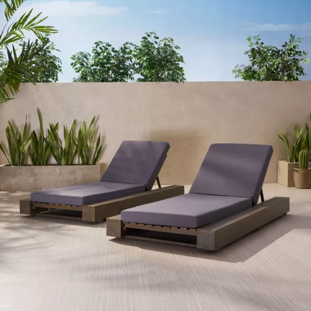 Ursula Outdoor Acacia Wood Chaise Lounge and Cushion Sets (Set of 2)