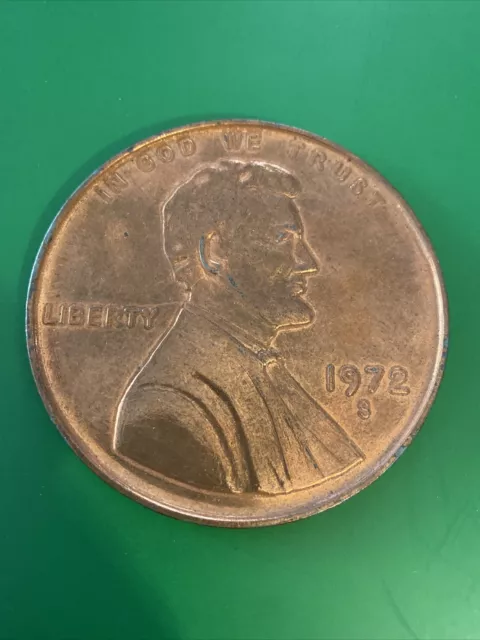 Large 1972 S Lincoln Penny Novelty / Paperweight / Medal / Coaster ~ 3 inch