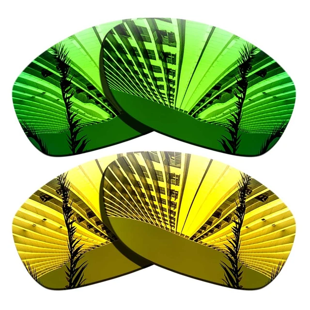 2 Pairs Replacement Lenses For-Oakley Pit Bull Polarized-Green+Golden Yellow
