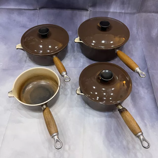 🔥 Le Creuset Hazelnut Brown Saucepan Set 4 Pans Cast Iron 16 18 20 22 RARE