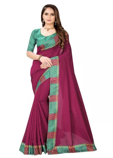 Beautiful Trdaitional And Party Vichitra Silk Purple Color Sari For Women's Wear