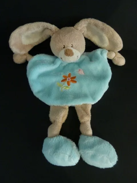 14. Doudou Plat Arrondi Tex Carrefour Lapin Bleu Fleur Orange Papillon Patte Tbe