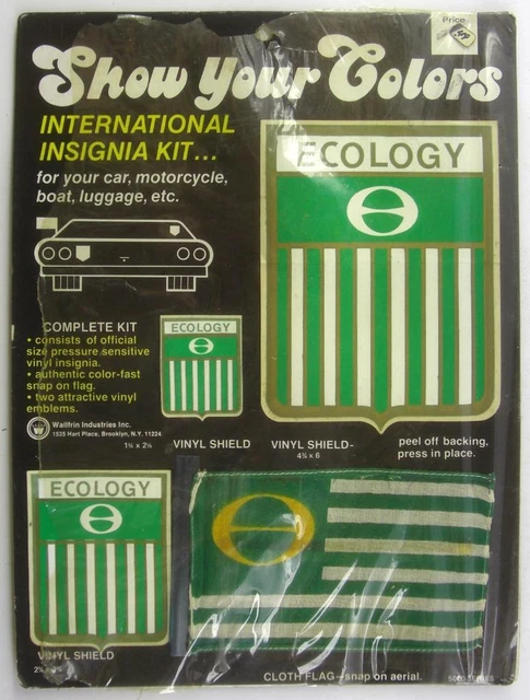 vintage 70's ECOLOGY Earth Day STICKER FLAG auto SET unused MIP 8pix