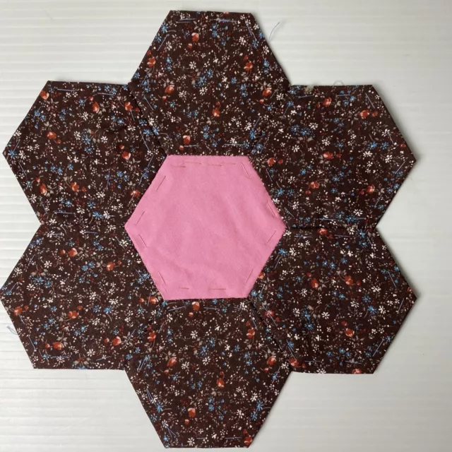 Hexagon Quilting 9" Block ~ 148 ~ Vintage Fabric ~ Hand Pieced