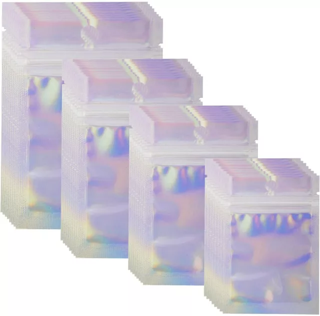 200Pcs 4 Sizes Smell Proof Rainbow Color Mylar Bags Aluminum Resealable Zip Lock
