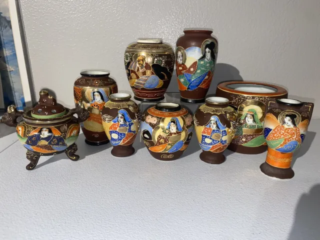 Vintage japanese Kutani moriage vase Pottery Made In Japan Immortal Gods