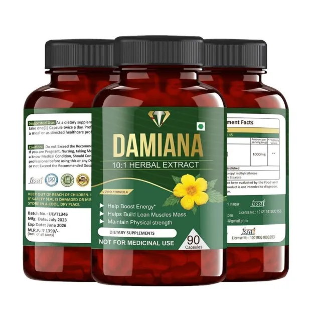 Estratto di foglie di Damiana in polvere Capsule da 10000 mg - 90 pillole -...