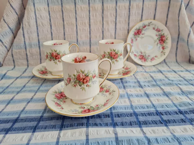 3 Royal Standard ‘Rambling Rose’ Fine Bone China Coffee Cups And Saucers