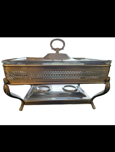 VTG PYREX SILVER Chafing Dish Plate Holder Warmer With Lid