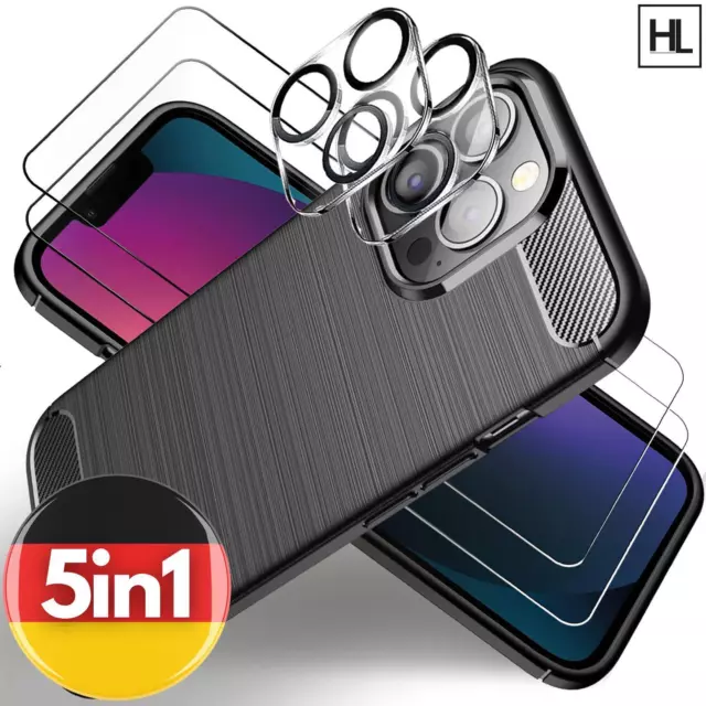 360 Grad Schutz iPhone Samsung Google Pixel Glas Set mit Handy Hülle Carbon Slim