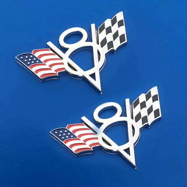 2PCS V8 US Logo USA American Flag Car Chrome Trunk Emblem Badge