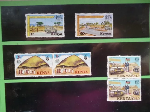 Briefmarken Kenya Addis Ababa Highway,Safari Rally, Church of Uganda postfrisch